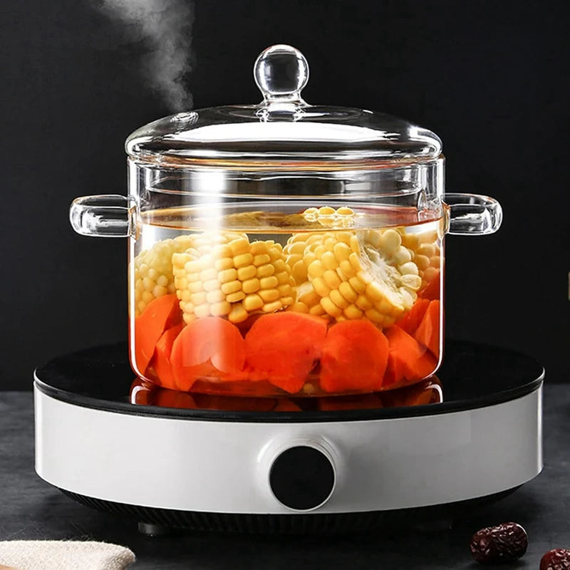WISH Glass Pots For Cooking On Stove - 1.9L/64Oz - Heat-Resistant Glass Cooking Pot With Lid, Microwave And Dishwasher Safe Oasis Select