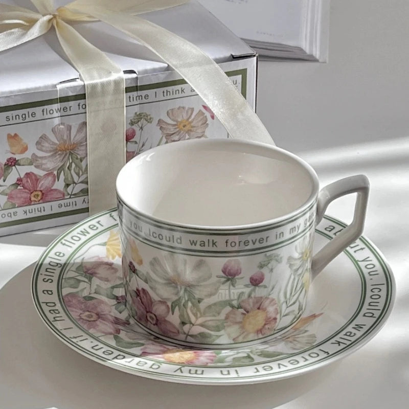 French Retro Style Coffee Cup and Saucer Gift Box Set Afternoon Tea Cup with Saucers Special Tableware High-end Ceramic Cup Oasis Select