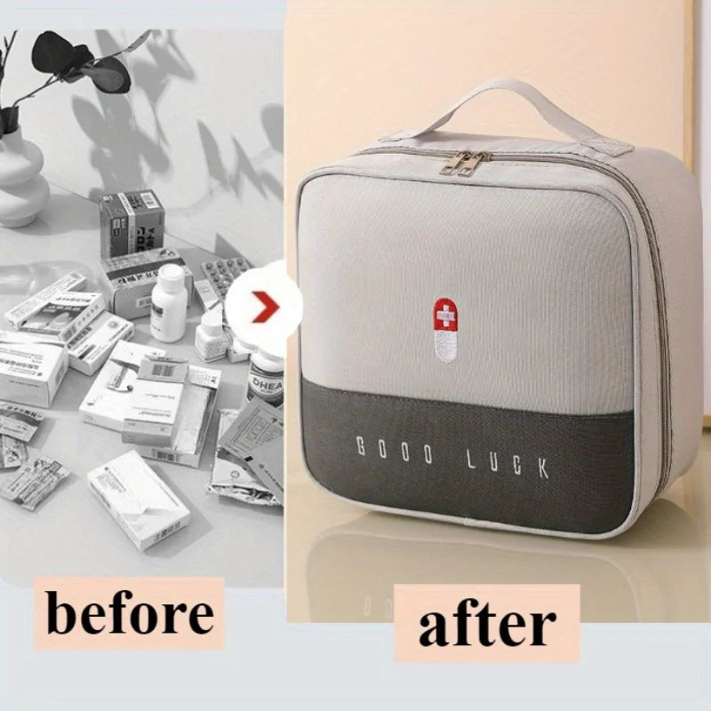 1pc Grey Household Medical Emergency Kit Portable Large Capacity Portable Multifunctional Layered Storage Kit Oasis Select