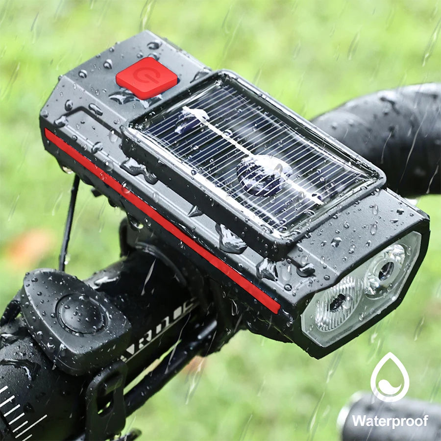 Solar Bicycle Light with Horn 120dB TYPE-C Rechargeable MTB Road Bike Front Lamp Flashlight Bicycle Light 1200 mah Oasis Select