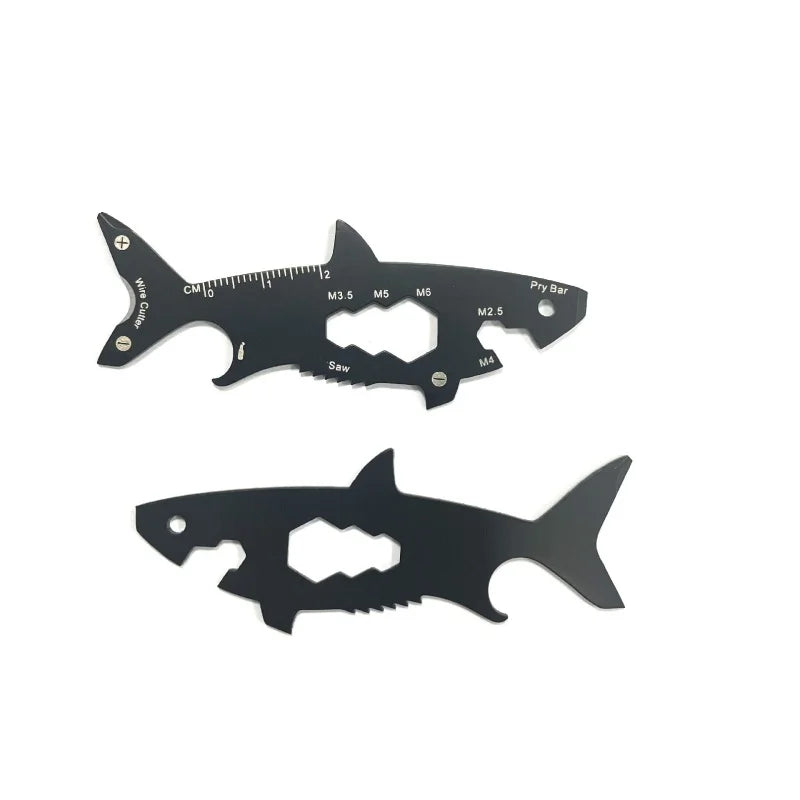 Shark Shaped Bottle Opener 15 in 1 Wallet Tool Card Stainless Outdoor Pocket Screwdriver Survival Tool Multi-function Keychain Oasis Select