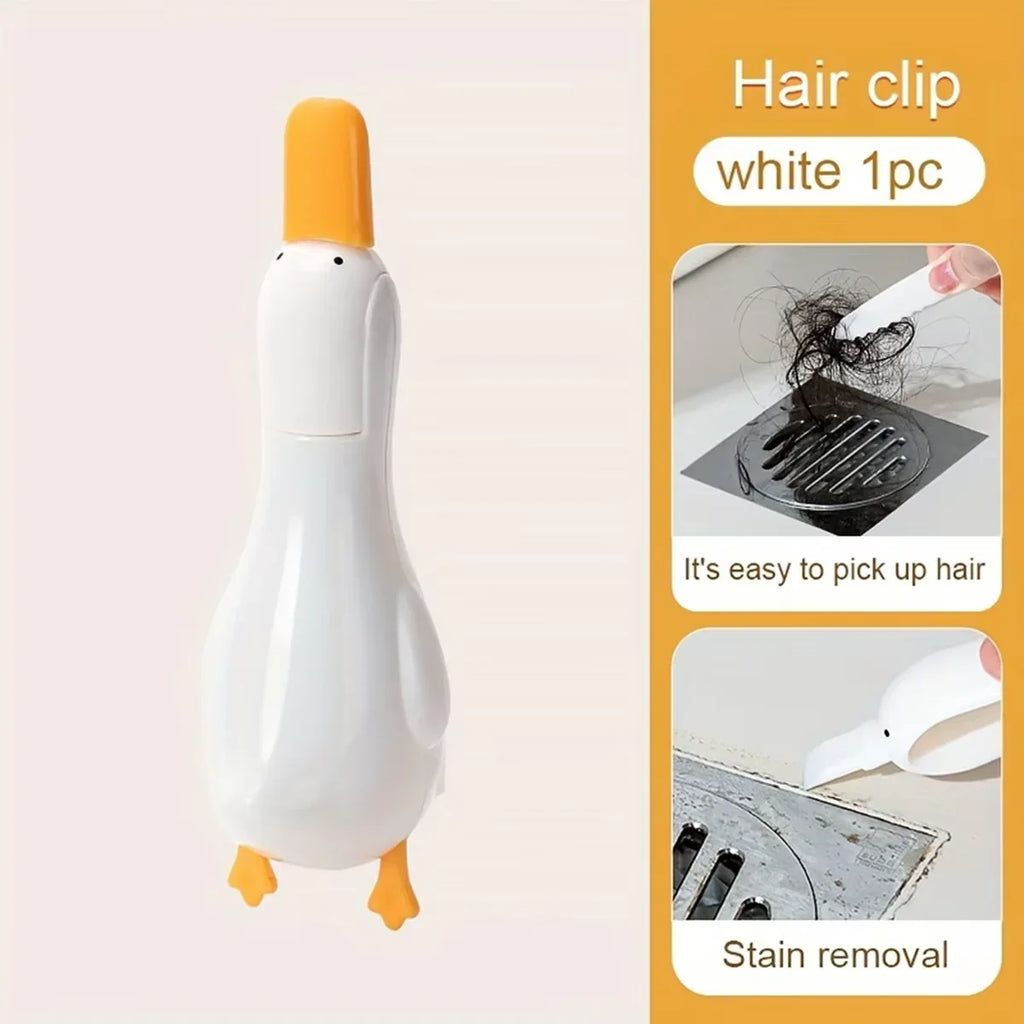 Multifunctional 2‑in‑1 Cute Duck Double‑head Cleaning Clip Dust Removal Shovel Bathroom Cleaner Tool With Drainage Hole Oasis Select white