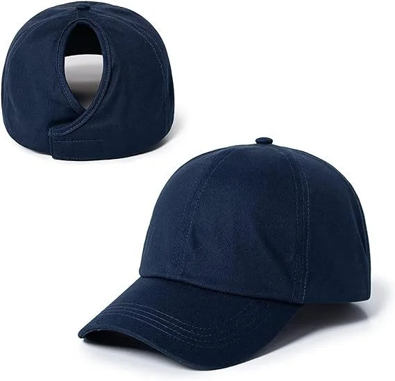 Autumn and winter baseball cap, ponytail cap, lined with double-layer hair care cap, sports cap, rear opening buckle style outdo Oasis Select Navy Blue Adjustable >8Y