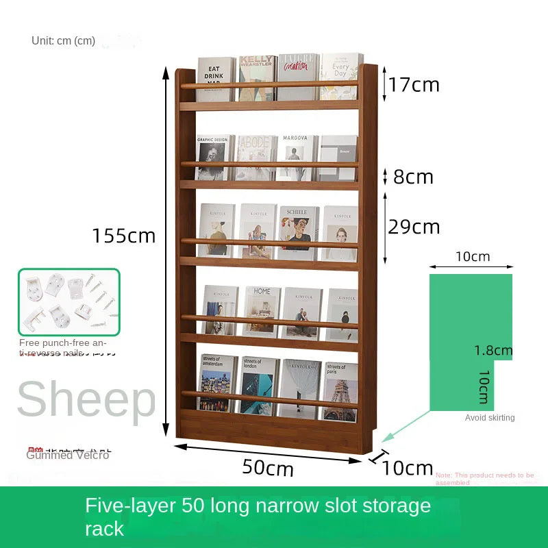 Behind the door, there is a small bookshelf, a multi-layer solid wood ultra-thin bookcase, a newspaper rack, a narrow slit child Oasis Select Six layers50cm