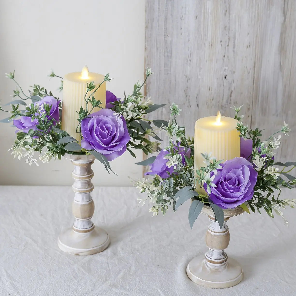 Artificial Rose Candle Ring Pillar Candles Greenery Flower Wreath Seasonal Candle Ring For Wedding Centerpiece Holiday Decor Oasis Select