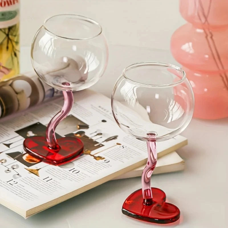 300ML Red Heart Bottom Glass Goblet Mug Red Wine Glass Cup Borosilicate Heat-resista Glass Cocktail Glass Valentine's Day Oasis Select