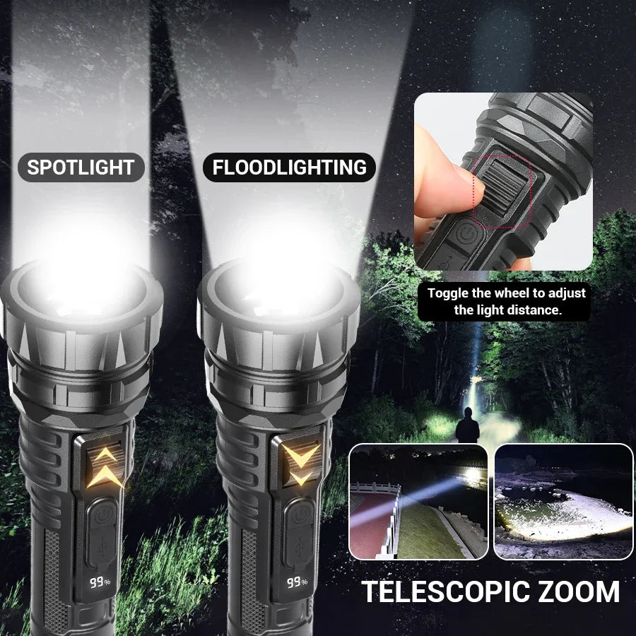 Portable Led Flashlight USB Rechargeable Zoomable Torch Strong Light 6 Mode Tactical Lamp for Camping Fishing Emergency Lantern Oasis Select