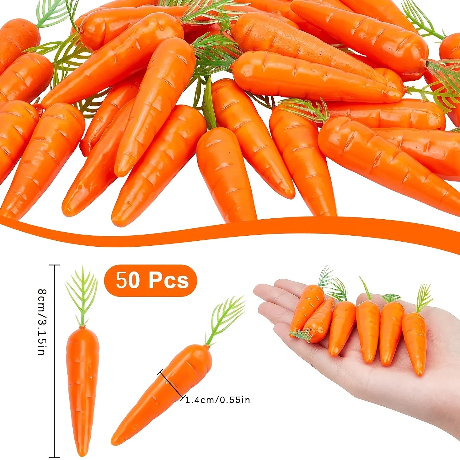 10/30/50 PCS Mini Faux Carrots – Soft-Touch Foam Decor for Fairy Garden, Spring Home & Easter Miniature Scenes Oasis Select 50pcs