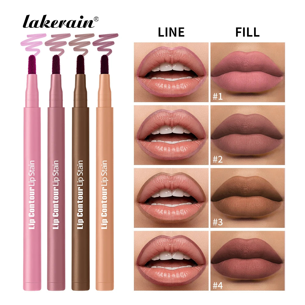 Long-lasting Lip Contour Lip Stain 2 In 1 Smudge-proof Lip Liner Pencil Ultra Pigmented Dual-Sided Design Non-Stick Cup Makeup Oasis Select