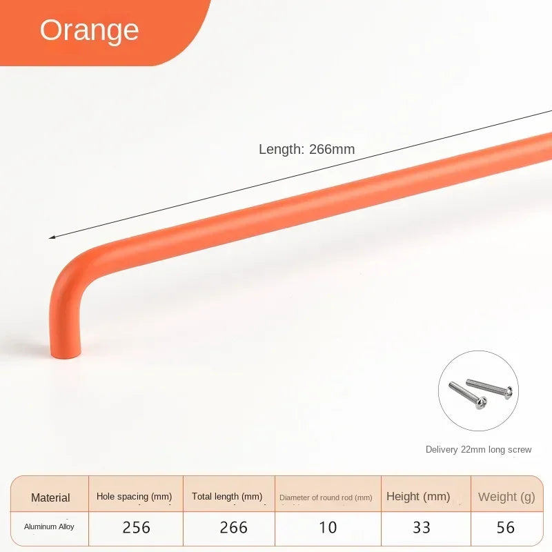 Colorful Kitchen Cabinet Handles 128mm Knobs and Handles for Drawer Cupboard Children's Room Closet Pull Furniture Handle Oasis Select Orange 256mm 1pc