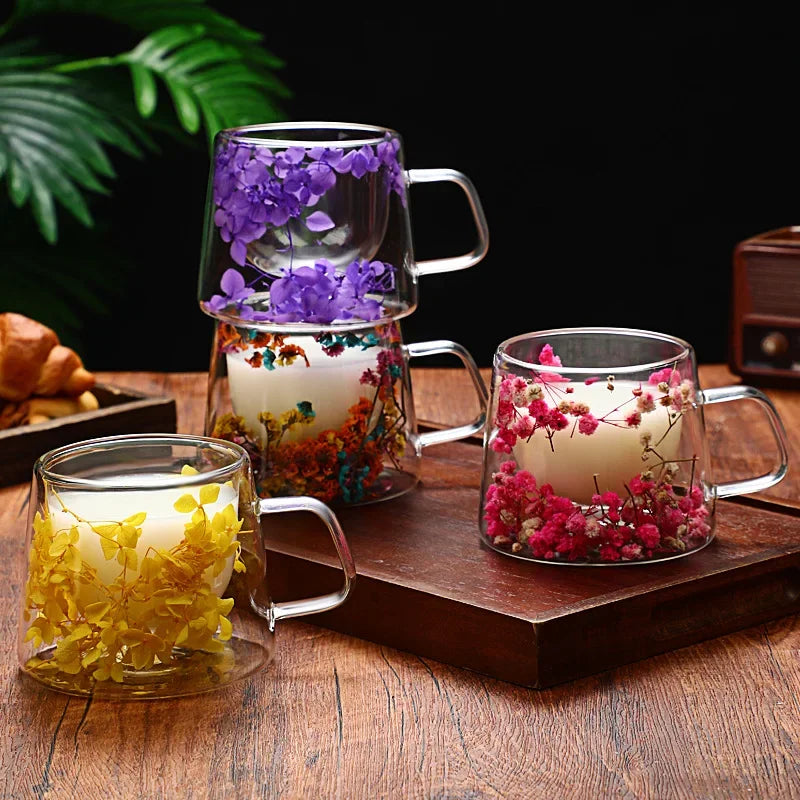 Petal Quicksand Coffee Cup High Appearance Level Dried Flower Real Flower Double Creative Drink Milk Glass Oasis Select