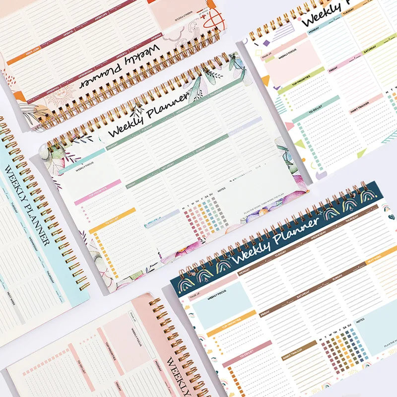 Nordic Style Weekly Planner Notebook Colorful Thicken Paper Desk Task Planning Coil Design 52-page Work Planners for Goals Oasis Select