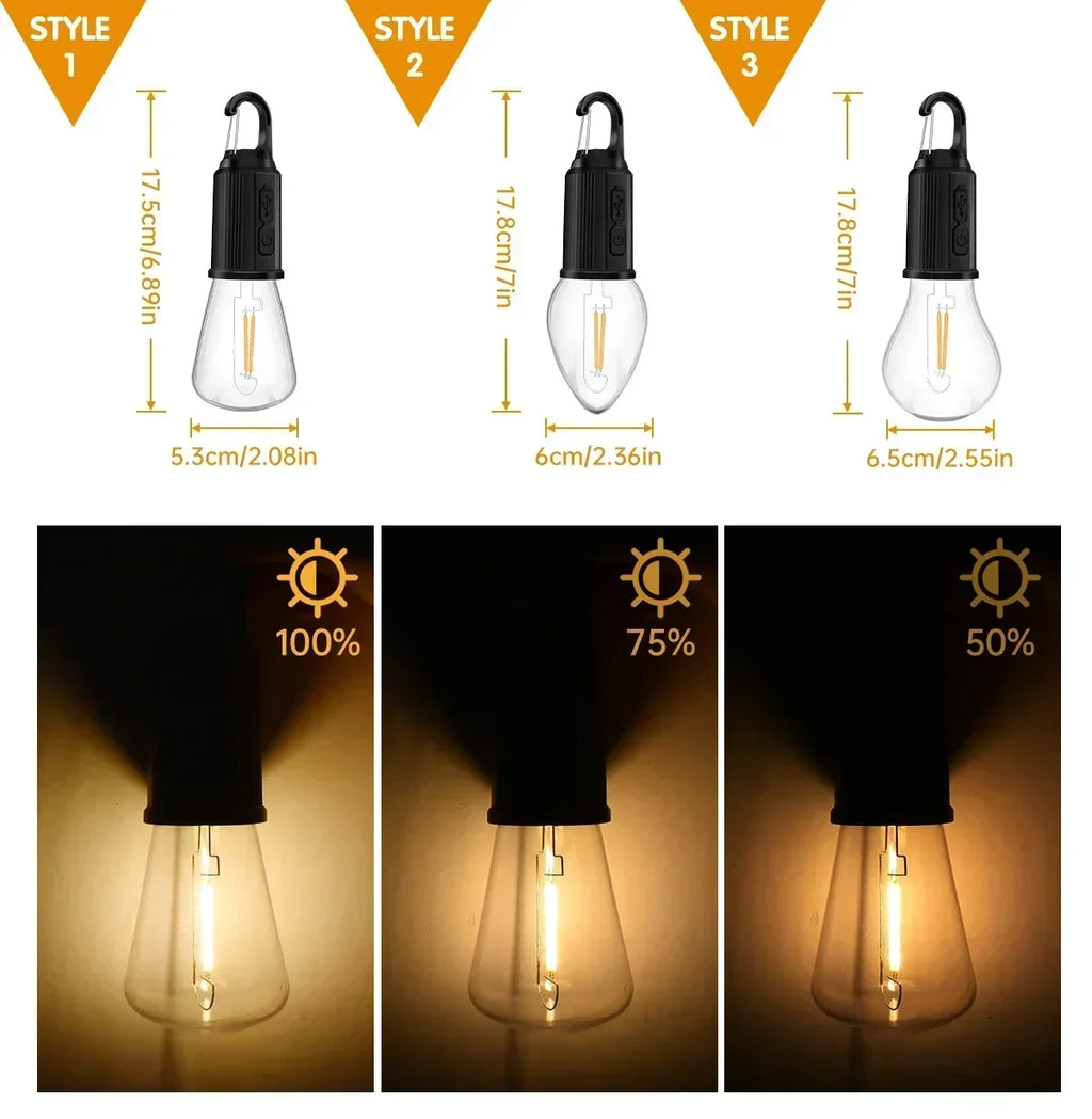 LED Camping Light Type-C USB Rechargeable Waterproof 400mAh 100LM Tent Light with Hook 3 Modes Outdoor Lighting Oasis Select