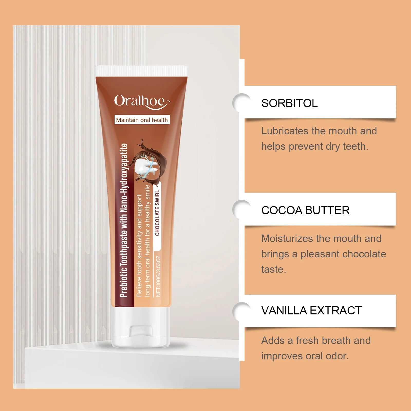 Chocolate Prebiotic Whitening Toothpaste Relieve Tooth Sensitivity Removal Bad Breath Cleaning Long-term Maintain Oral Health Oasis Select