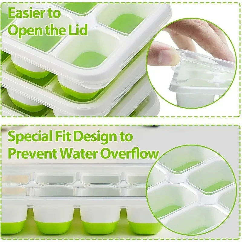 Ice Cube Tray Mold with Lid Silicone Square 14 Cube Easy Release Ice Cube Molds Summer Kitchen Bar DIY Iced Cocktail Freeze Tool Oasis Select