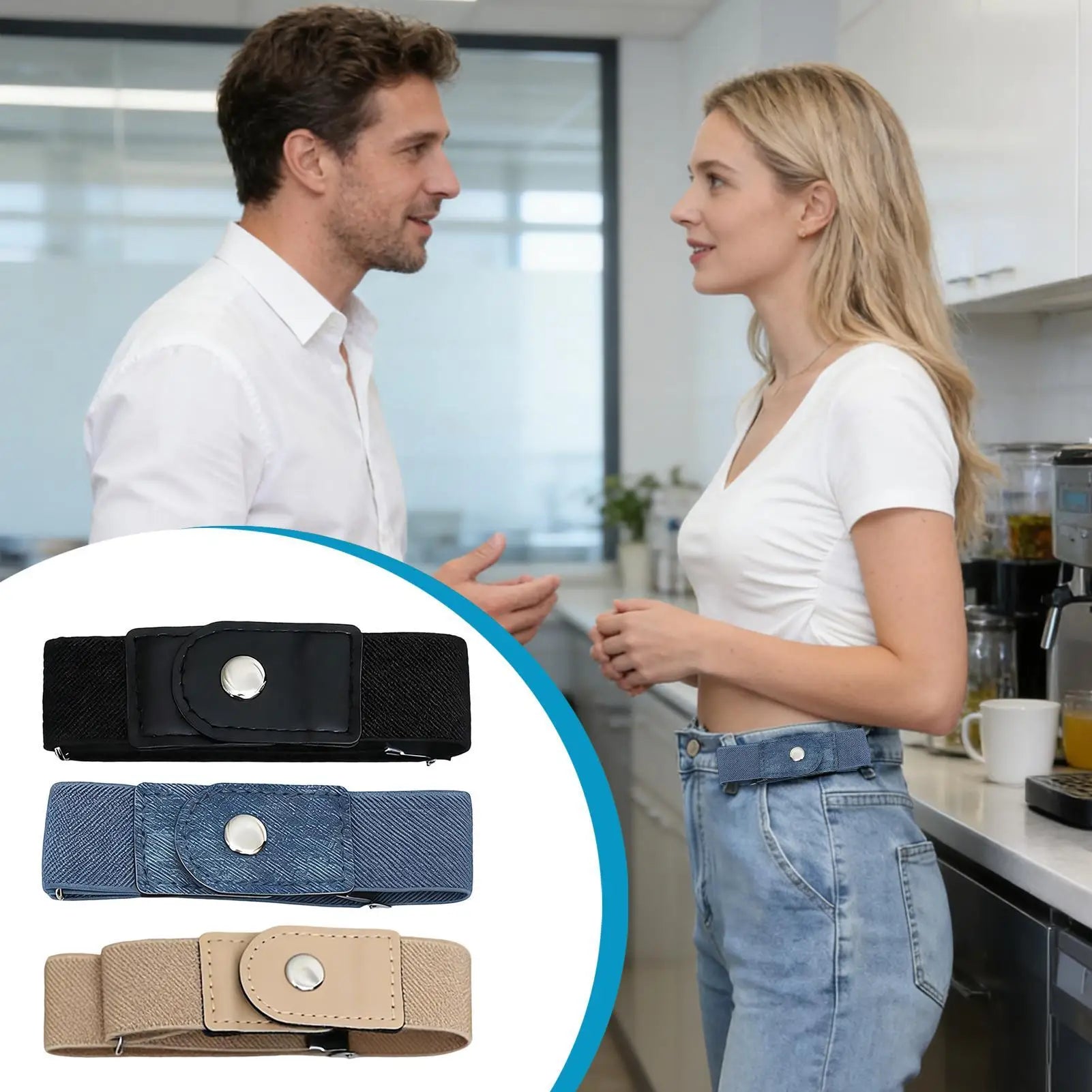 No Buckle Belt Women 1 Pair Elastic Adjustable Strap Buckleless Belt No Buckle Elastic Belt for Women Men Unisex Stretch Belt Oasis Select