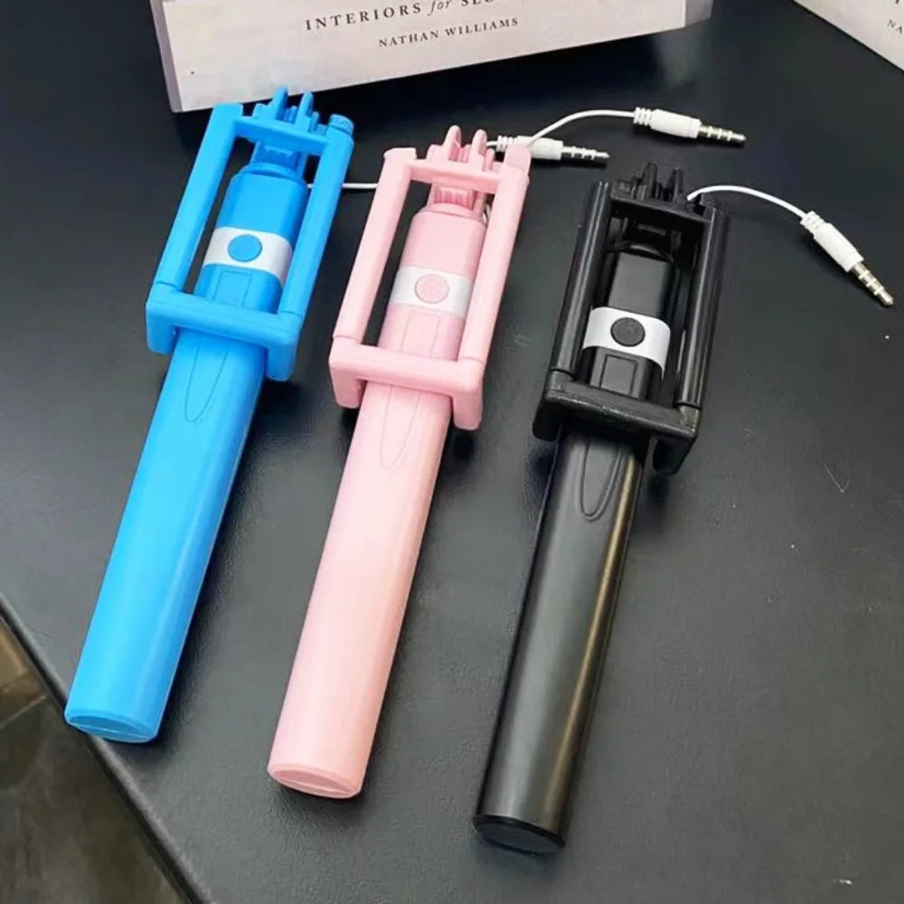 New Mini Wire Controlled Selfie Stick Pink/Blue/Black Suitable for Android 3.5mm Plug Selfie Stick Shrinkage 18cm Stretch 72cm Oasis Select