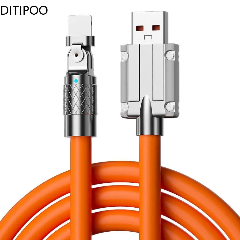66W Fast Charging Cable 180 Degree Elbow Rotation USB A to USB Type C Cable Zinc Alloy Liquid Silicone Data Cable with Light Oasis Select