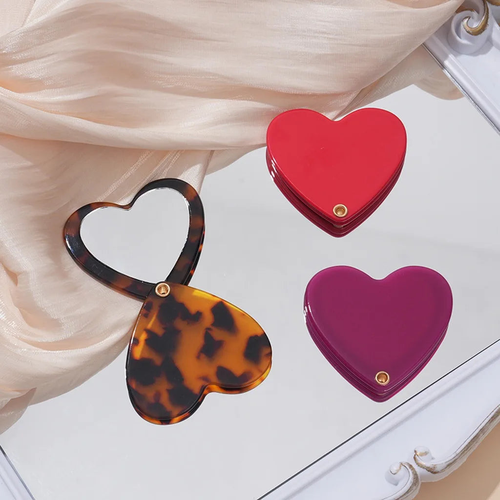 Heart-Shaped Acetate Compact Makeup Mirror & Hair Accessory