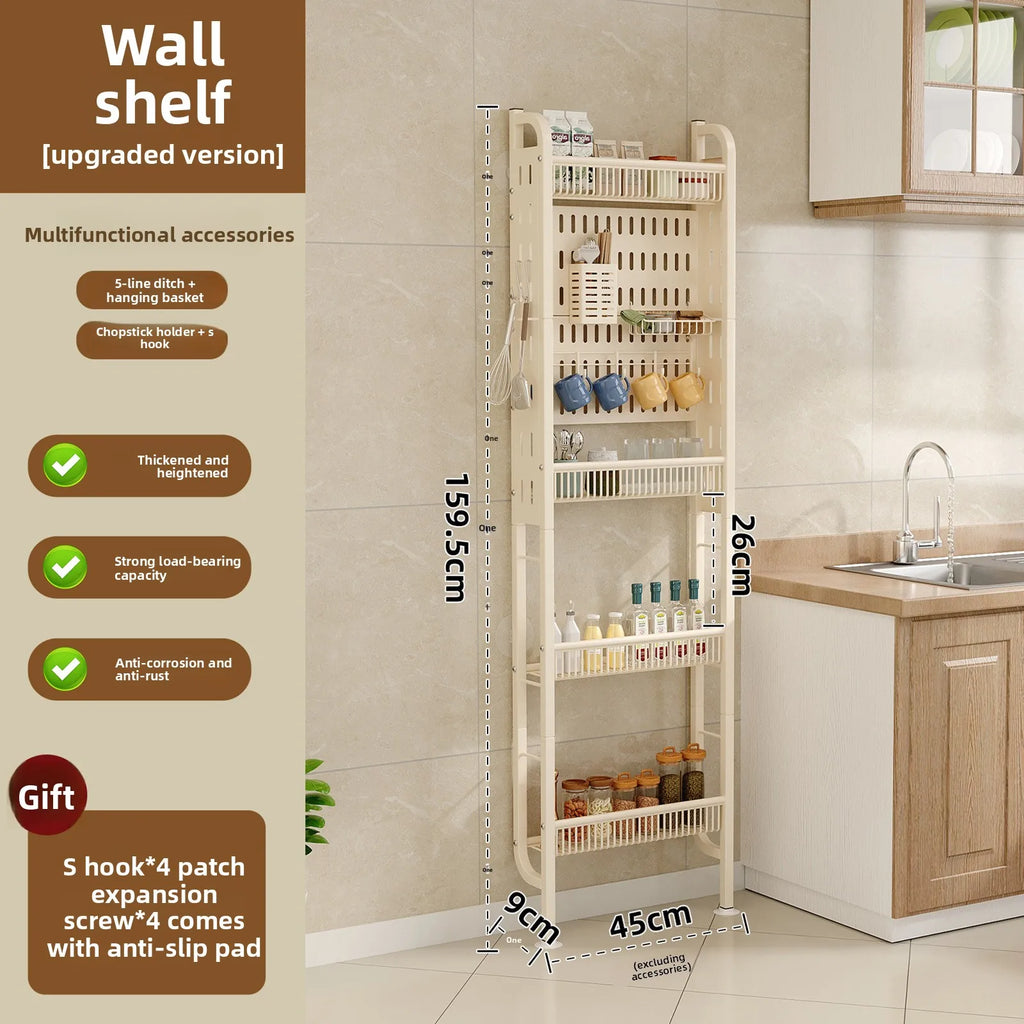 Kitchen door rear rack against the wall hole board hanger refrigerator side storage free punching bathroom crack rack Oasis Select Milky white full set