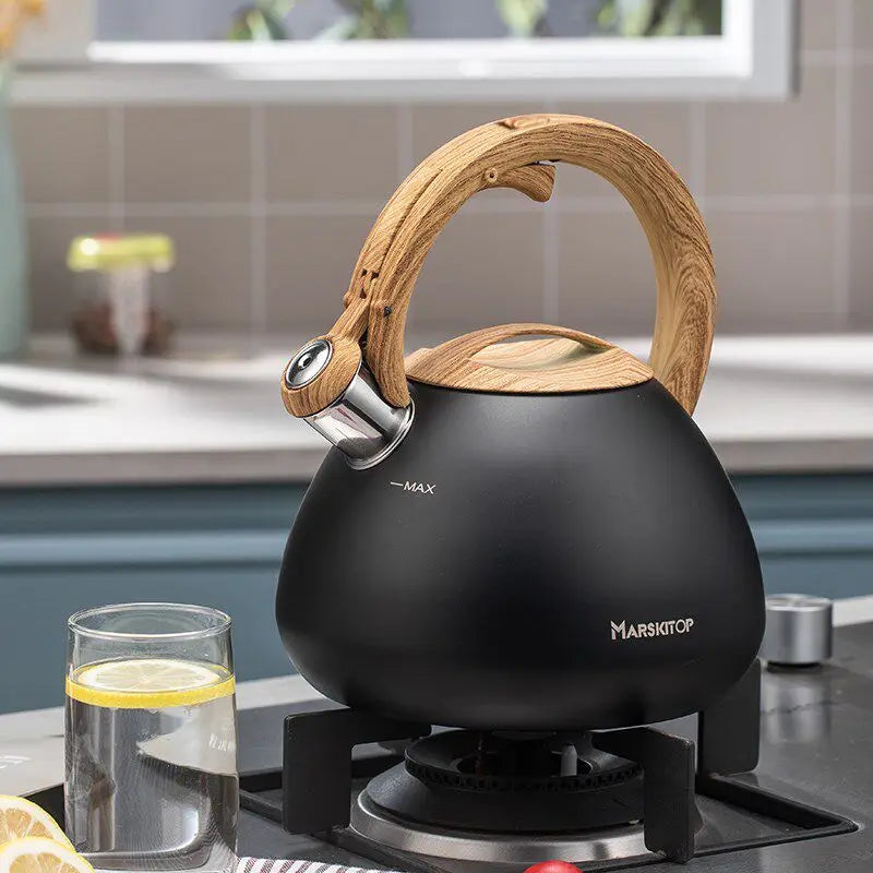 Stainless Steel Whistling Kettle Household Large Capacity Water Boiler Suitable for Gas and Induction Cooker Oasis Select Black