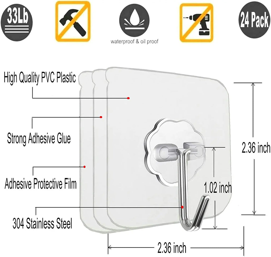 100-300PCS Transparent Stainless Steel Self-Adhesive Hooks Bathroom Towel Clothes Storage Sticker Hooks Key Hangers Storage Oasis Select