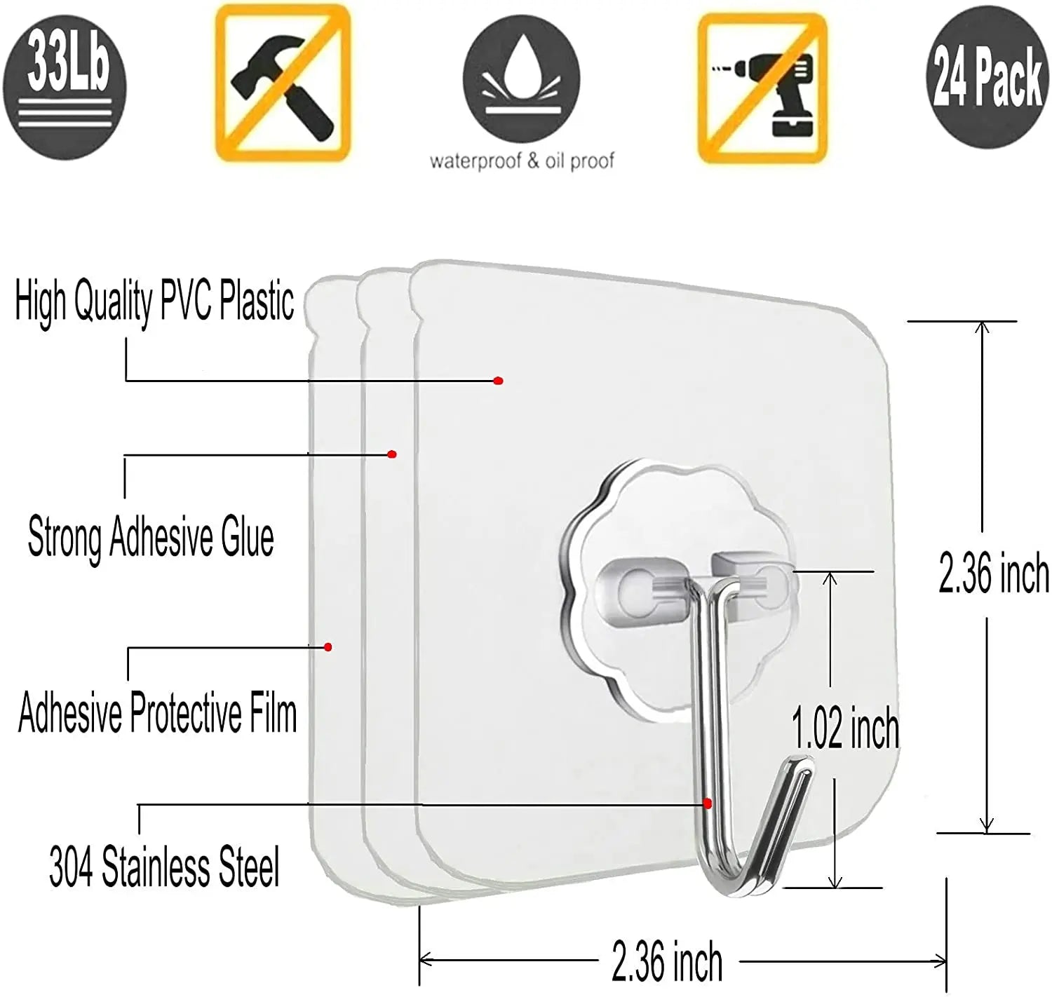 100-300PCS Transparent Stainless Steel Self-Adhesive Hooks Bathroom Towel Clothes Storage Sticker Hooks Key Hangers Storage Oasis Select