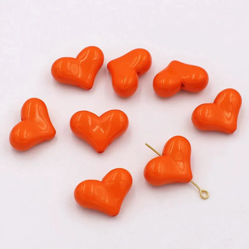 20pcs 16x22mm Acrylic Heart Shape Spacer Beads with 2mm Hole for Keychain Earrings Necklace Jewelry Pens Making Craft DIY Oasis Select Orange color