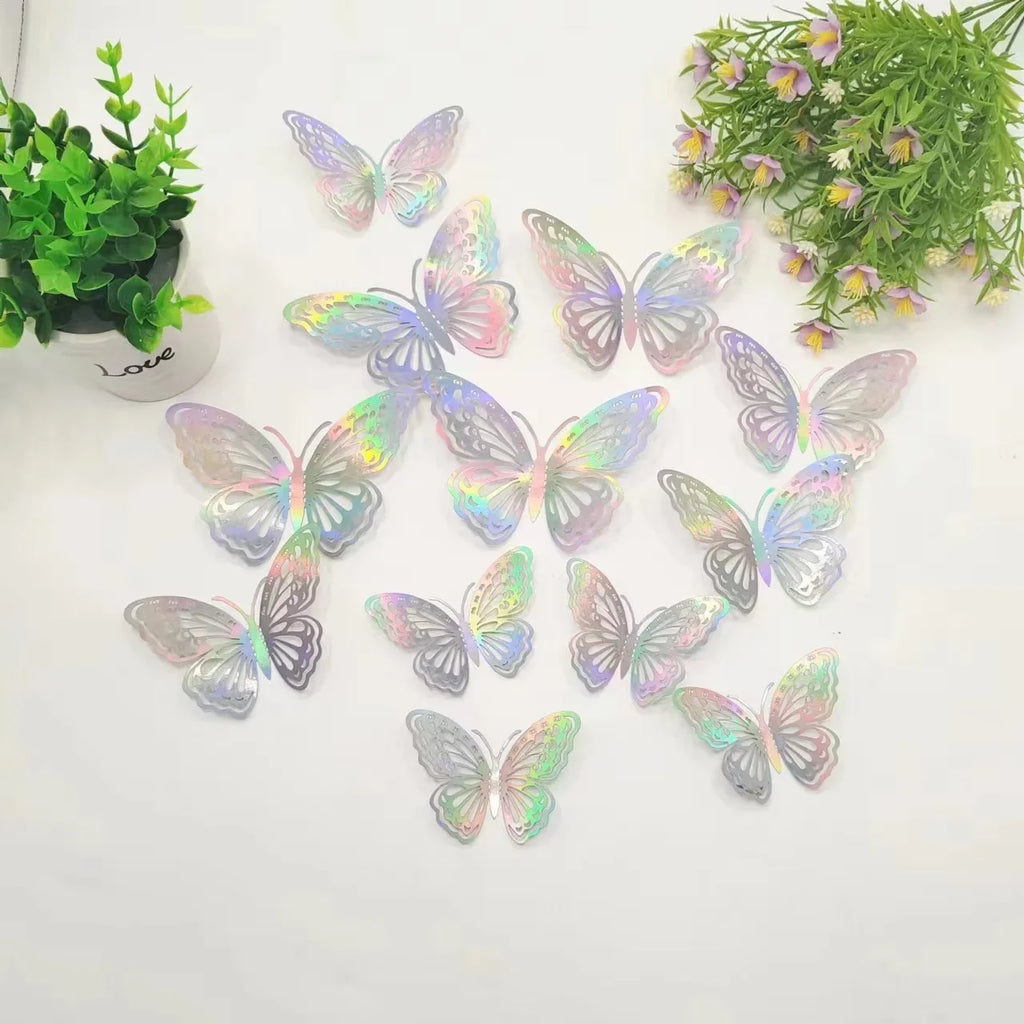 12Pcs 3D Hollow Butterfly Wall Decal Mirror Wall Stickers For Kids Room Home Wall Decoration Fridge Sticker Wedding Party Oasis Select FY 120x100x80mm
