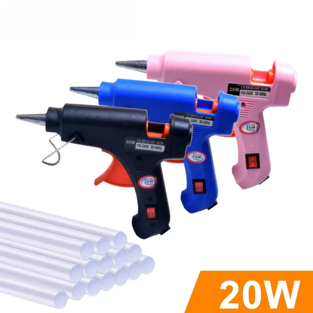 20W Hot Melt Glue Gun DIY Mini Household Industrial Guns Heat Temperature Thermo EU Electric Repair Tool Use 7mm Glue Sticks Oasis Select