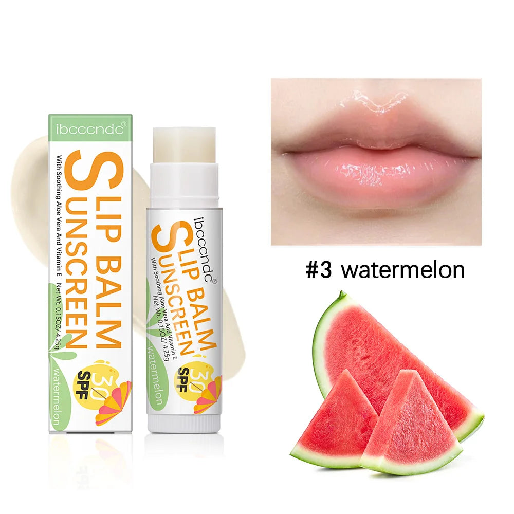 1 Piece Sunscreen Lip Balm SPF 30 UVA Protection Lips Moisturizer Watermelon Coconut Banana Flavor Colorless Lipstick Sun Care Oasis Select Watermelon