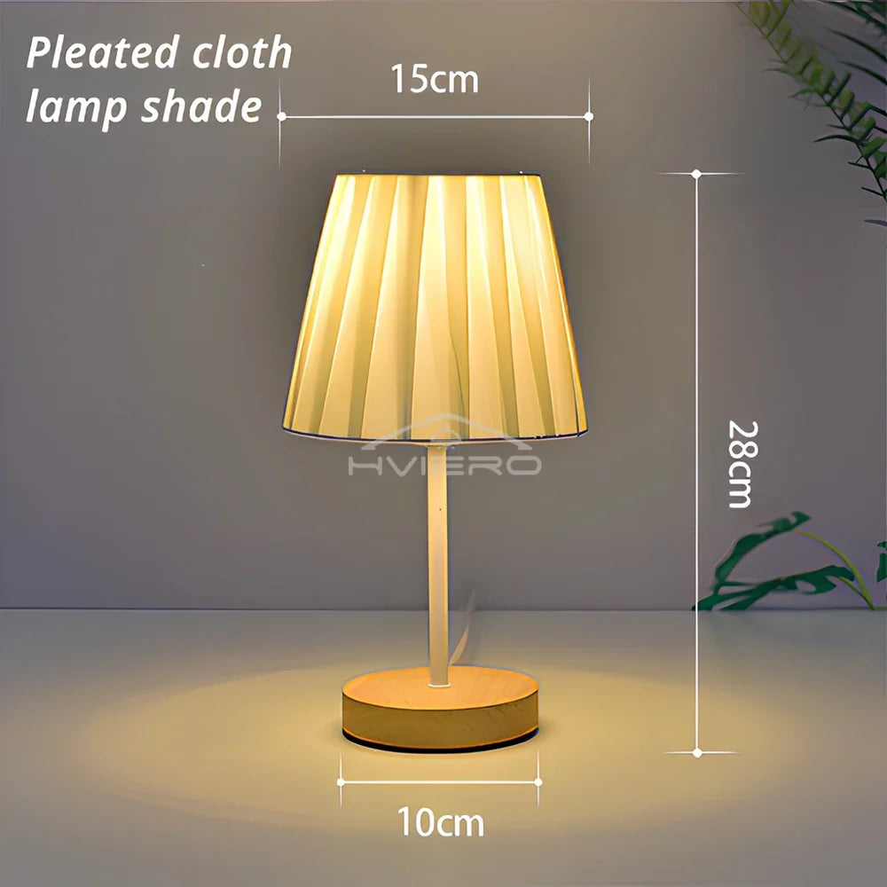 Nordic LED Desk Lamp – Wooden Base & Fabric Shade | USB Night Light