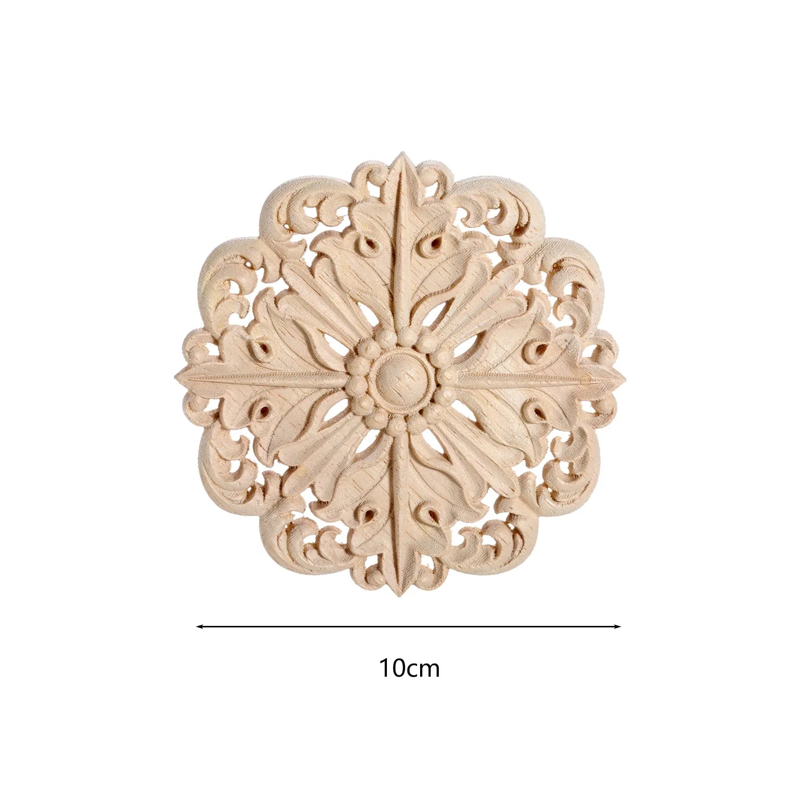 1 PC Retro Woodcarving Unpainted Solid Wood Round Applique Decorative Engraving Furniture Decoration for Wall Door Windows Oasis Select