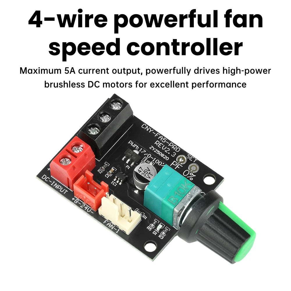 DC 8-24V 5A 4-wire Fan Speed Regulator DC Brushless Motor PWM Controller 0-100% Duty Cycle Adjustable 12V 24V Oasis Select