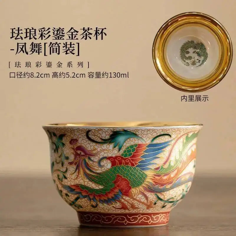 Enamel Color Gilded Tea Cup Dragon And Phoenix Ceramic Master Cup Tea Bowl Handmade Teacup Drinking Tea Cup Oasis Select Dance Simple Edition