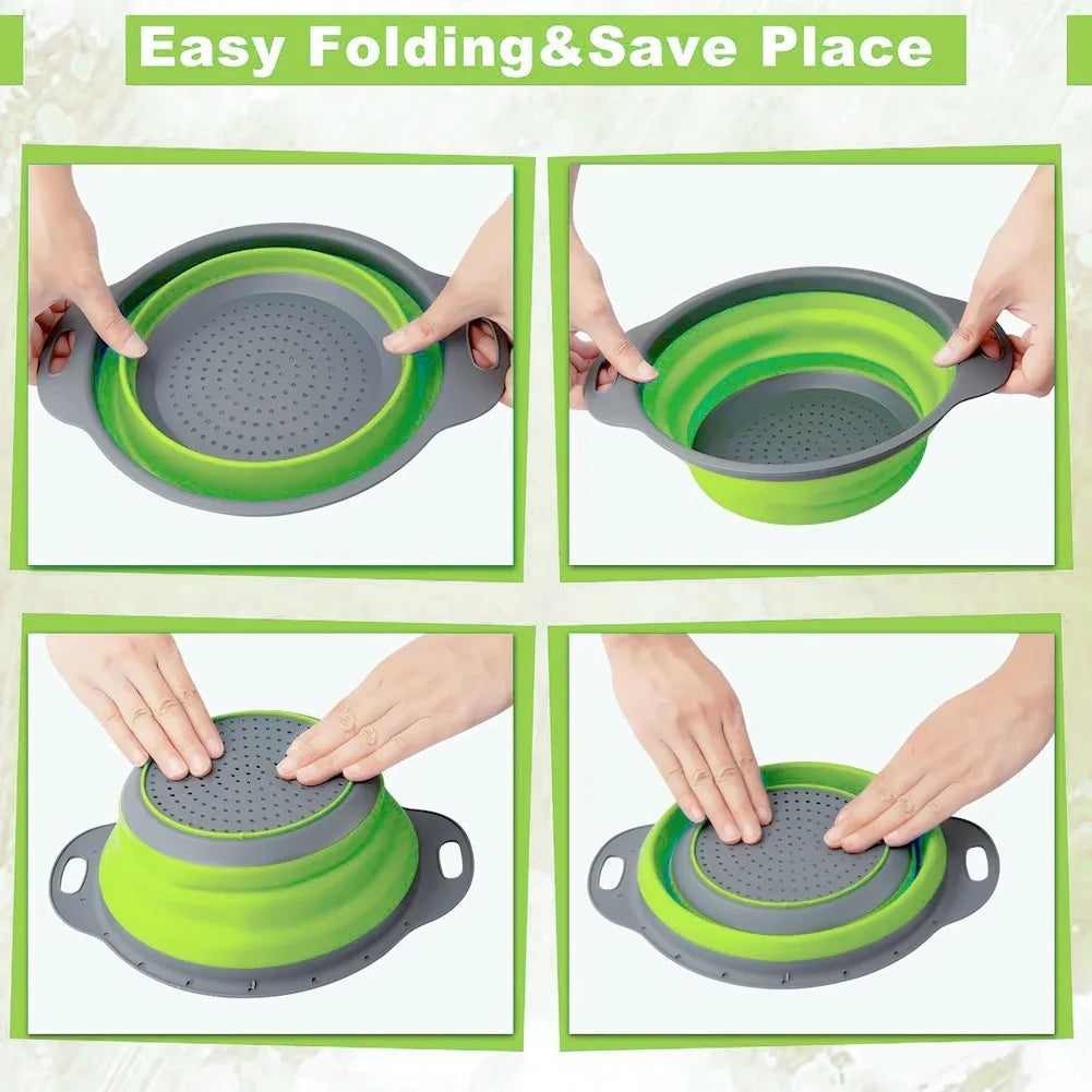 Silicone Folding Drain Basket Fruit Vegetable Washing Basket Foldable Strainer Colander Collapsible Drainer Kitchen Storage Tool Oasis Select
