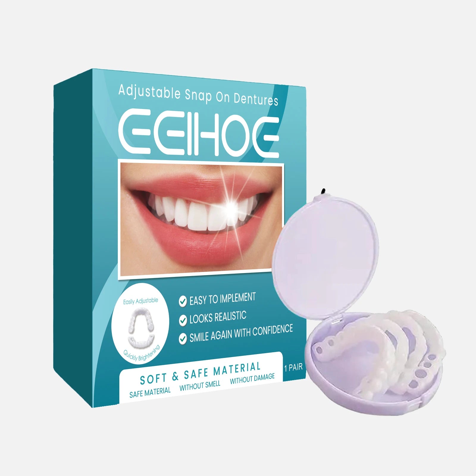 EELHOE Silicone Snap-On Veneers – Upper & Lower False Teeth