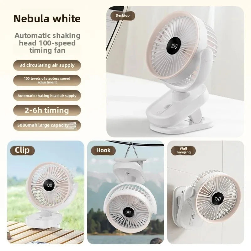 URGGU Clip-On Wall Fan | 100 Speeds & 120° Oscillation