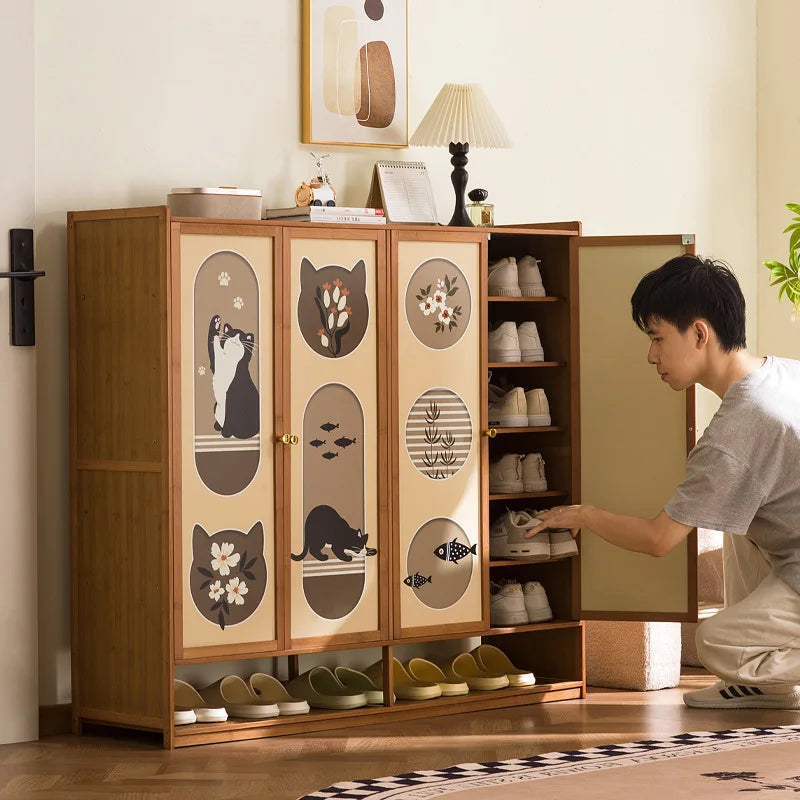 Shoe cabinet household entrance home storage cabinet integrated against the wall entrance shoe rack multi-layer simple storage Oasis Select