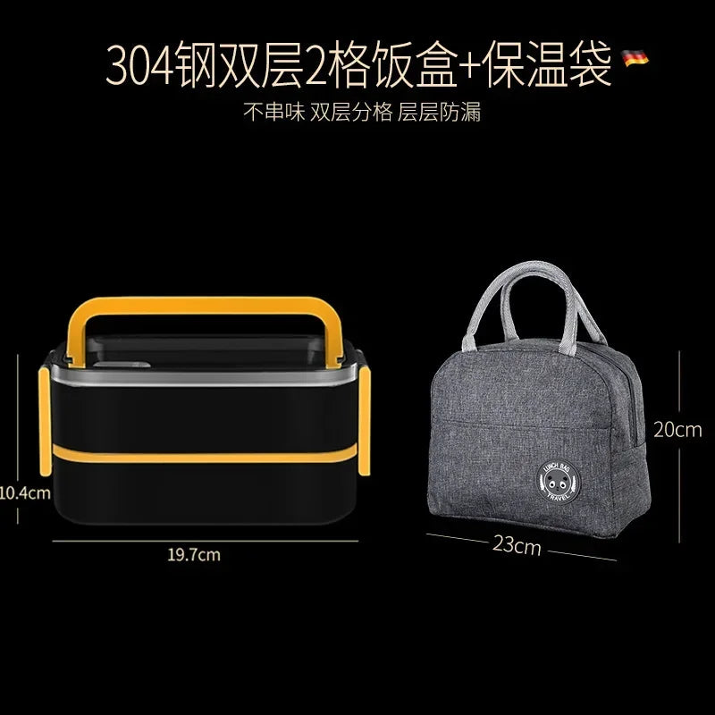 2 Layers Lunch Box with Lunch Bag 304 Stainless Steel for Adults Kids School Office Microwavable Portable Bento Food Containers Oasis Select Black 2 2