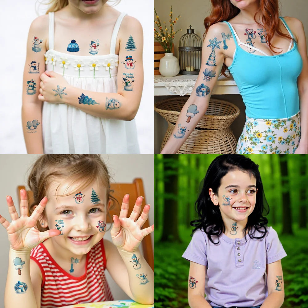 54-Pack Christmas Snowman Temporary Tattoos – Waterproof Stickers