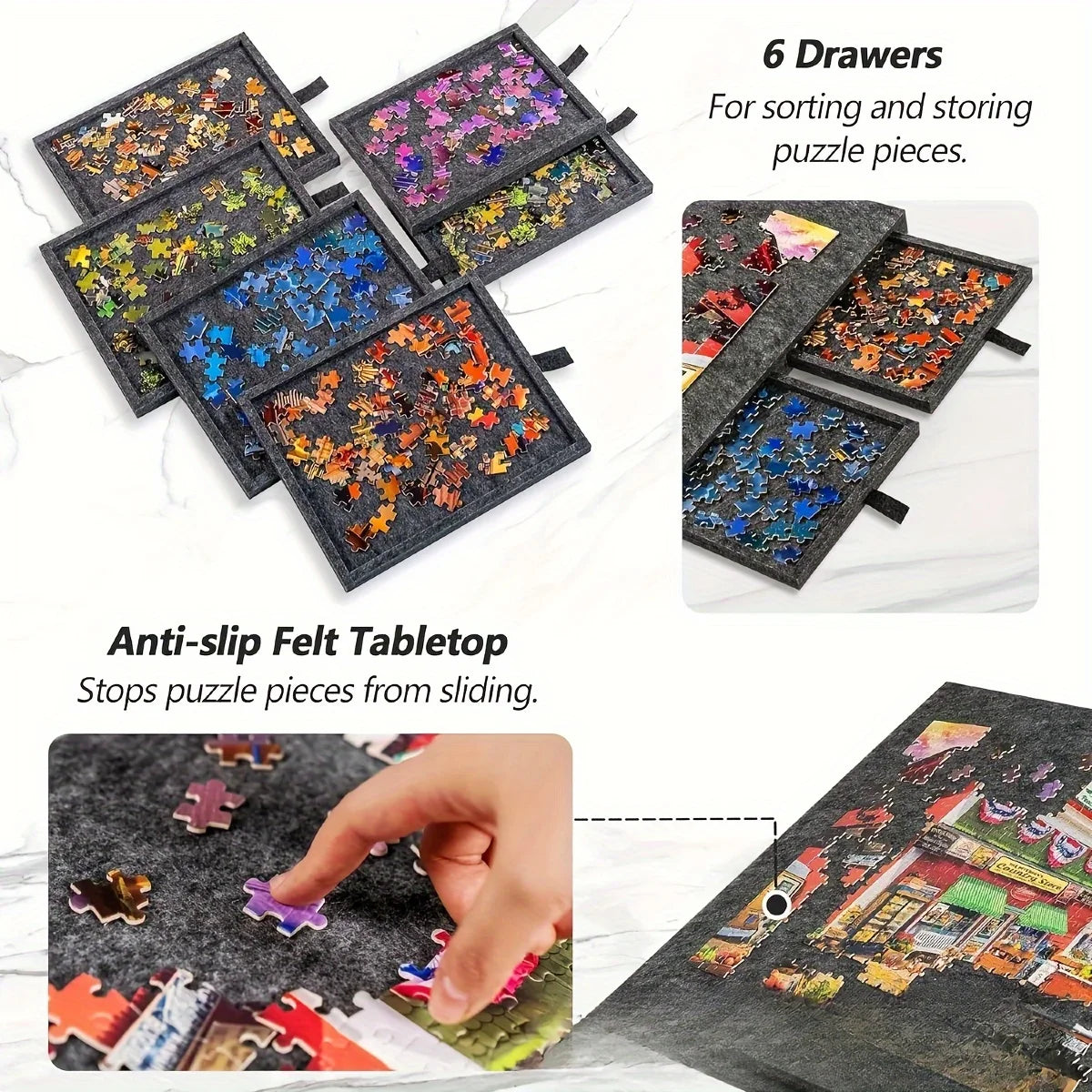 1000pcs Puzzle Board W/6 Sliding Drawers - Portable Non-Slip Organizer, Durable Storage for Home/Travel, Also Decor Panel Oasis Select