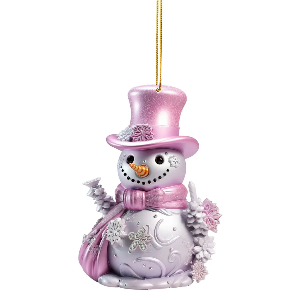 8cm Pink Snowman Hanging Pendants Christmas Decorations Xmas Tree Pink 2D Acrylic Ornaments Home Holiday Decoracion 2025 Navidad Oasis Select Style 1