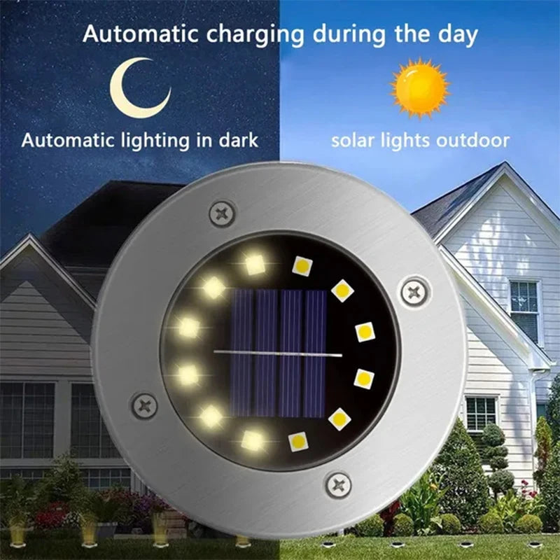 Solar Disk Ground Light 8 LED Outdoor Garden Buried Path Lamp
