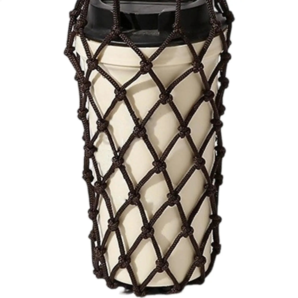 Water Bottle Bag Hand Woven Mesh Bag Reusable Hollow Out Water Cup Bag Handheld Kettle Bag for Camping Hiking Picnic Travel Oasis Select