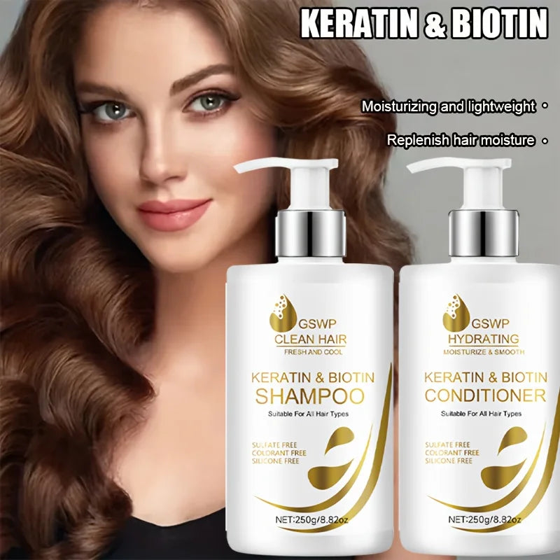 GSWP Keratin Biotin Shampoo & Conditioner, Large Size, Deep Moisturizing, Gentle Cleansing, Smooth & Silky,Lightweight.250g+250g Oasis Select