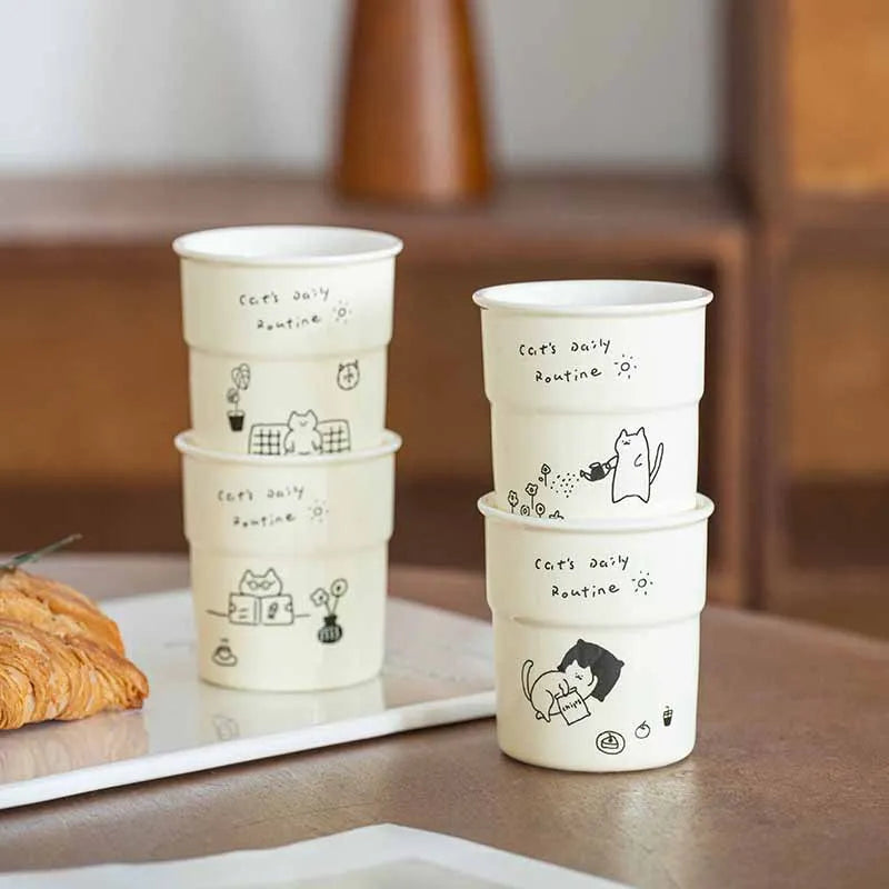 225ml Ceramic Cup Cute Cat Illustrations Coffee Cup for Kitchen Coffee Shop Restaurant,Latte Mug,Drinkware Gift Souvenir Oasis Select