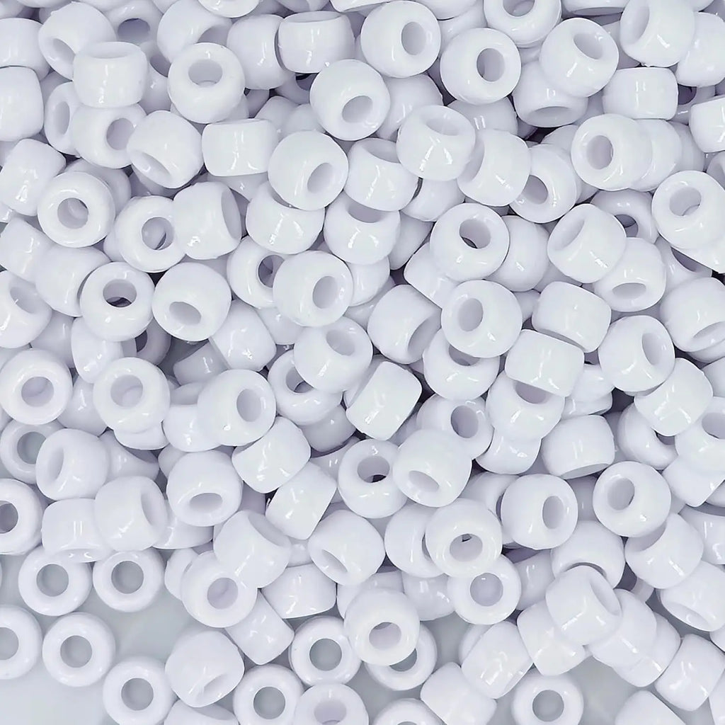 100Pcs Acrylic Pony Beads 6x9mm Bulk Plastic Large Hole Mix Pen Hair Kandi Beads for Friendship Bracelet Jewelry Making Braids Oasis Select White