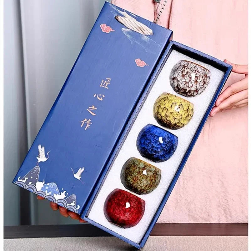 Gift Box & Five Elements Gift Box Kiln Change China Ceramic Tea Cup Porcelain Kung Fu Cups Set Pottery Coffee Mug Tableware Cup Oasis Select