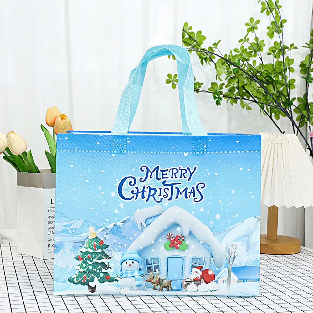 Christmas Snowman & Santa Non-Woven Gift Bag | Holiday Tote